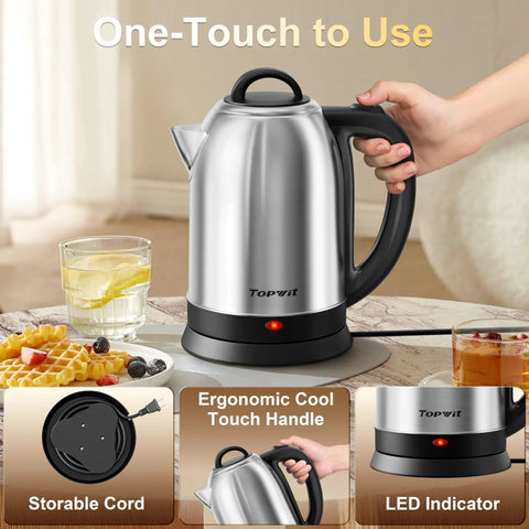 2.5L Large Electric Kettle With Stainless Steel Construction BPA Free Fast Boil Auto Shut Off Boil Dry Protection on table