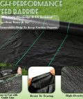 4 By 50 Ft Weed Barrier Landscape Fabric with 20 U Shaped Stakes Heavy Duty 3.2 Oz Ground Cover for Garden Beds displayed on lawn