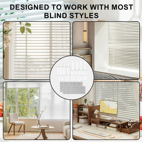 Pro Grade Plantation Shutter Repair Kit With Heavy Duty Louver Staples And Snap In Place Spring Pins For Window Hardware Refresh in use with various blinds.