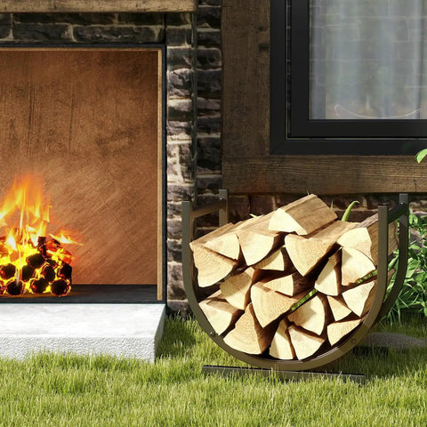 Indoor Firewood Rack And Log Holder For Fireside, Sturdy Steel Construction With Powder Coating, Large Capacity, by fireside
