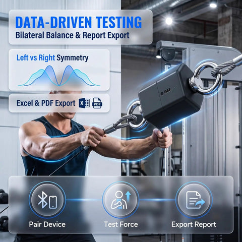 Professional Grade Isometric Strength Tester With Seamless Wireless Tracking And BeastMode Push Pull Dynamometer in use for data-driven testing.