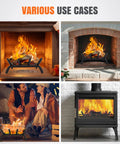 14 Inch Fireplace Log Grate With Ember Retainer Heavy Duty Steel Firewood Rack shown in various indoor and outdoor settings.