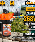 12V RV Fresh Water Pump That Delivers 7 GPM At 75 PSI Self Priming Diaphragm With Pressure Switch And Filter Ultra Quiet 5 Chamber Design For RV Boat Yacht Camper Garden Irrigation on a stone surface