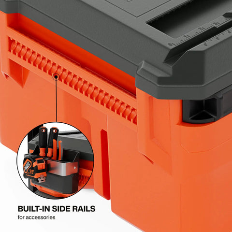 Close-up of MODbox Medium Deep Tool Box With Beefy Heavy Duty Organizer Removable Tray Water And Debris Resistant Stackable
