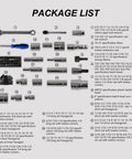 Package list showing components of Durable Hand Tool Box With 266 Piece Universal Tool Set For Home And Garage in organized layout