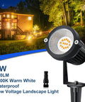 Brighten Your Outdoor Space With A 10 Pack Low Voltage LED Landscape Lights 7W 900LM Waterproof Garden Path Spike Stand Spotlight Set Warm White 2700K 12V Plug And Play Connectors showing spotlight and house