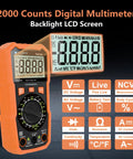 Orange All In One Digital Multimeter 2000 Count Display With AC And DC Voltage Current Ohm Diode Continuity Temperature And NCV Testing