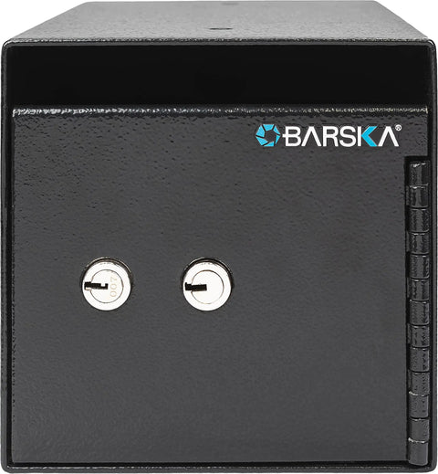 Front view of Double Key Lock Depository Safe With Drop Slot For Cash And Valuables, Steel Black Finish