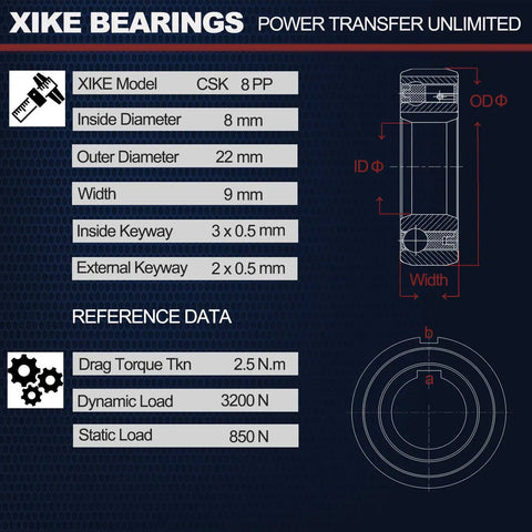 Image of Rock Solid Csk8pp One Way Clutch Bearing With Double Keyway Design And Grease Retention Seal For Flawless Rotation 8X22X9Mm specs.