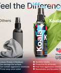 Koala eyeglass lens cleaner spray kit with 2 spray bottles and 2 microfiber cloths; Made in USA