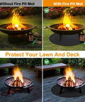 Comparison of fire pits on grass and deck with and without the 47 Inch Three Layer Fireproof Mat For Outdoor Fire Pit And Grill