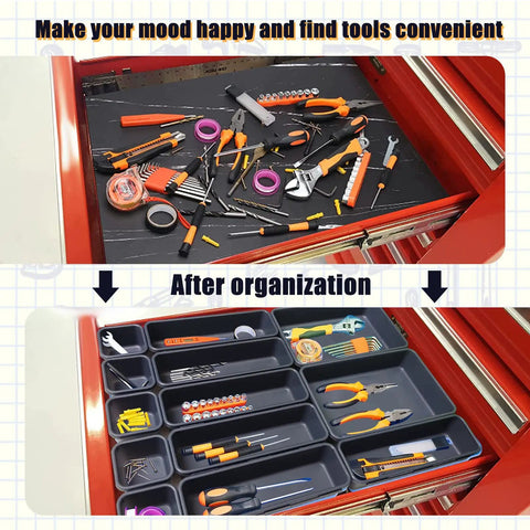 Tool Box Organizer With Tray Dividers For Silverware And Hardware Storage In Drawers, Workbenches, Desks And Cabinets