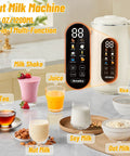 10 In 1 Automatic Nut Milk Maker With 42 Oz Capacity For Almond Soy Oat And Plant Based Milks And Juices Dairy Free Beverages With LED Panel Displayed With Various Drinks