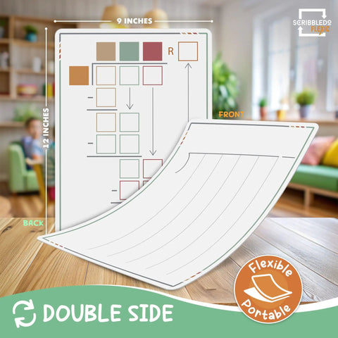 Flexible Dry Erase Math Sheets For Long Division Practice 9x12 Whiteboards Pack Of 10 displayed on a classroom desk.