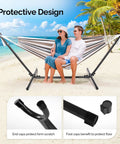 Heavy Duty Hammock Stand 450 Lbs Capacity, Adjustable Steel Frame For Indoor Outdoor Use on beach with two adults.