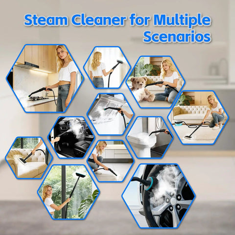 Opbodqo High Temp 257F Handheld Steam Cleaner With Adjustable Settings 19 Qt Capacity used in various cleaning scenarios.