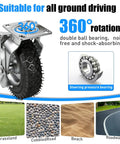 10 Inch Heavy Duty Pneumatic Caster Wheels With Secure Brake Set Of Four Featuring Two Swivel And Two Rigid Units For Tough Carts Workbenches And Wagons, showcasing 360° rotation and double ball bearing.
