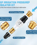 Two Pack Drip Irrigation Backflow Preventer And 15 PSI Pressure Regulator Kit with connectors and adapters visible