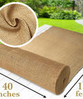 Extra Wide 40 Inch Burlap Roll, 15 Feet Long, Heavy Duty Natural Burlap Fabric Made From Jute Fiber For DIY Decor