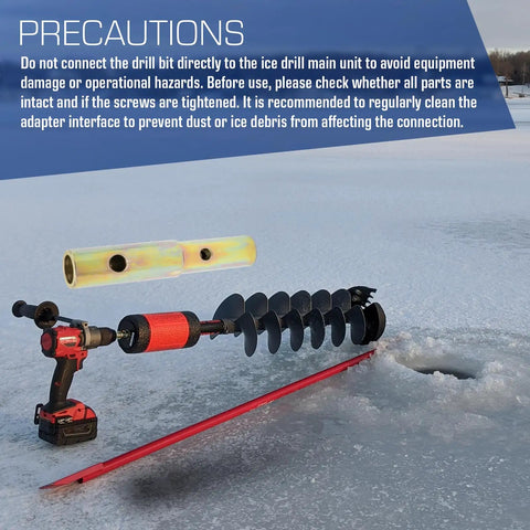Universal Ice Fishing Power Auger Adapter Converting K Drill And Strikemaster Lite Flite To Clam Drill Plate with power drill and auger on ice.