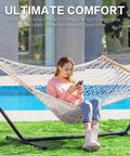 Double Rope Hammock With Stand Included, 12ft Heavy Duty Stand, 2 Person Traditional Cotton Rope Hammocks With Pillow