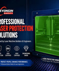 Premium Dual Band Laser Safety Window Featuring Heavy Duty Optical Glass Shield Built Real Tight For Protecting 450Nm And 1064Nm Fiber Laser Cabinets OD6 Rating For Maximum Eye Care On Any Setup That Slaps Hard, shown installed in a laser cutting machine.
