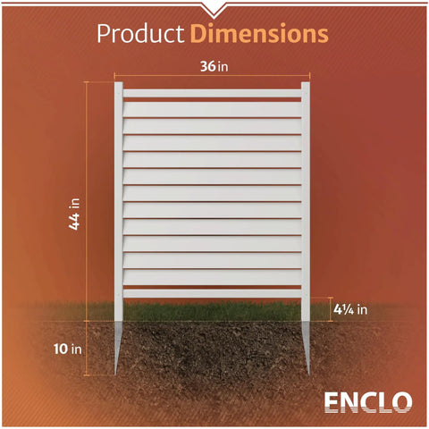 Diagram showing dimensions of Two Panel Waverly White Vinyl Privacy Screen Set Easy Install 44 Inch High By 36 Inch Wide Outdoor.