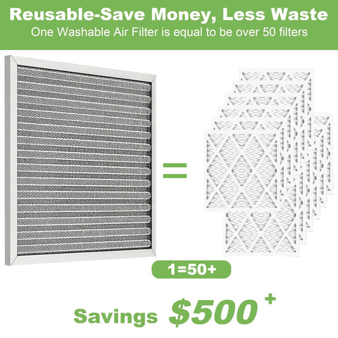 Slick Reusable Hvac Furnace Air Filter Featuring Top Shelf Washable Merv Eight Electrostatic Build And Rock Solid Aluminum Frame To Keep Your Place Fresh As Ever At Every Office And Business Location Actual Size 11.75 By 11.75 Inches shown with comparison to disposable filters.