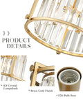 Gold Crystal Ceiling Light 2 Light Drum Flush Mount Fixture with sparkling crystals and brass gold finish detail