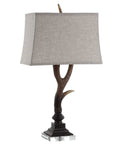 Rustic 29.5 Inch Antler Table Lamp With Brown Clear Faux Resin And Crystal Base Light Grey Linen Shade LED Bulb Included UL Listed