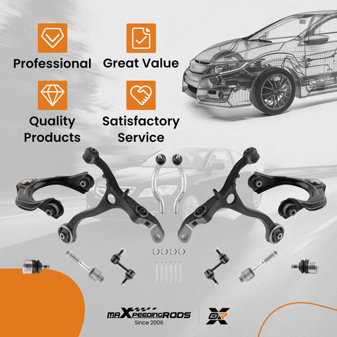 Fresh 12 Piece Front Suspension Control Arm Ball Joint Assembly Sway Bar End Link Kit For Honda Accord 2008 Through 2012 displayed with components.