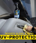 32 oz Hybrid Ceramic All Surface Sealant for Marine and RV use displayed on a boat, showcasing UV protection and gloss enhancement.