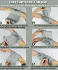 6 Inch Emergency Trauma Bandage 4 Pack For Bleeding Control showing step-by-step application instructions on an arm