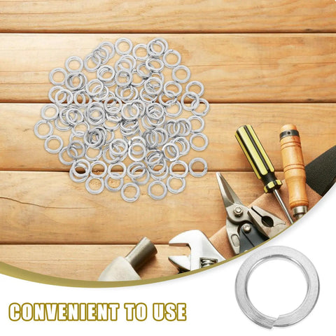Top Shelf 100 Pack M8 Split Spring Lock Washers Crafted From Premium Stainless Steel For Heavy Duty Hardware Fixes And Rock Solid Machinery Bolt Securing Jobs on wooden surface.