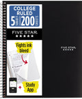 Hustle Ready Black Spiral Notebook With Five Subject Sections And College Ruled Paper Providing Clean Lines And No Bleed Pages Built For Daily Study Grinds And Phone Pairing front view with product features visible.