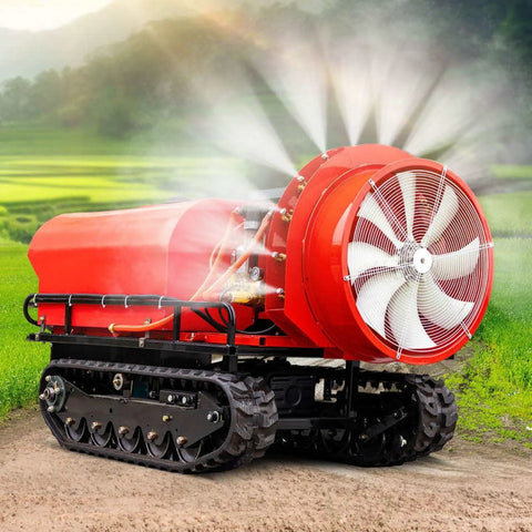 High Power Crawler Spraying Equipment Remote Control Tracked Sprayer Machine for Farm And Orchard Pest Control spraying on uneven ground.