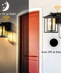Black Exterior Wall Light With Dusk To Dawn Sensor And Seeded Glass For Front Porch Patio Or Garden, 1 Light Outdoor Fixture