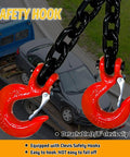 2 Pack Three Eighth Inch G80 Trailer Safety Chains 36 Inch With G70 Clevis Hooks 7100 Lb Working Load with red hooks