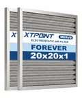 Reusable Washable Air Filter 20x20x1 Merv 8 Electrostatic Media in a two-pack with silver frame and mesh design.