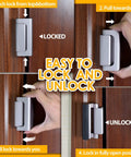Beefed Up Home Security Door Lock For Inside Swinging Doors Kid Safe 800 Pound Reinforcement Latch shown for locking process.