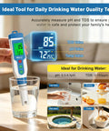 Top Tier Slick Digital Water Tester Meter With Huge Lcd Screen For Hydrogen Ph Orp Tds Ec Plus Salt Testing Dead Simple Results in use measuring water quality