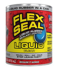 Can of Flex Seal liquid rubber sealant coating, clear, 473ml for waterproof flexible breathable protection on surfaces.