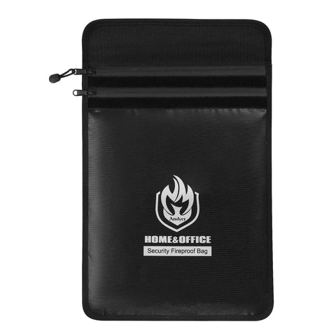 Front view of UL Certified Two Pocket Fireproof Document Bag With 2000F Heat Resistance, Waterproof Money Bag With Zipper, 15 By 11 Inches.