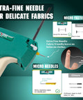 Lightweight Stitching Gun For Clothes and Fabric Quilting Hemming Tagging Instant Clothing Repair Kit with ultra-fine needle for delicate fabrics.
