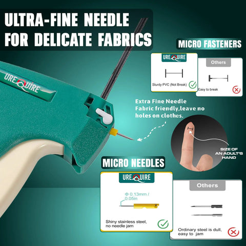 Lightweight Stitching Gun For Clothes and Fabric Quilting Hemming Tagging Instant Clothing Repair Kit with ultra-fine needle for delicate fabrics.