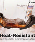 Chef holding meat using Dual Layer Heat Defense BBQ Gloves For Grilling And Cooking Non Slip Nitrile Grip Ambidextrous Oven Mitts