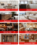 Collage showing various rooms: Office, Kitchen, Restroom, Hotel, Dining Hall, Tool Room, Cloakroom, and Exhibition Hall.