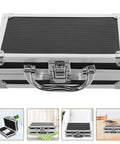 Heavy Duty Metal Briefcase Toolbox With Rugged Handle And Smart Compartments Built Solid For On The Go Handymen fixing cars, top view.