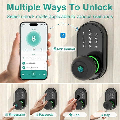 Keyless Entry Smart Door Lock With Fingerprint, Keypad And App Control For Front Door, Easy Installation displayed with app control
