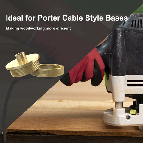 13 Piece Brass Router Template Bushing Guides Set With Carrying Case For Precise Routing displayed with Porter-Cable base